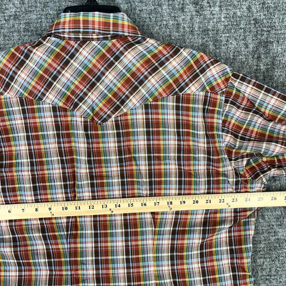 Maverick Shirt Mens M‎ Brown Plaid Long Tails Vintage USA 70s Western Cowboy - Picture 4 of 6